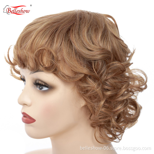 Hot sell  wholesale short hair cheap women brown Curly wig for young girl wigs